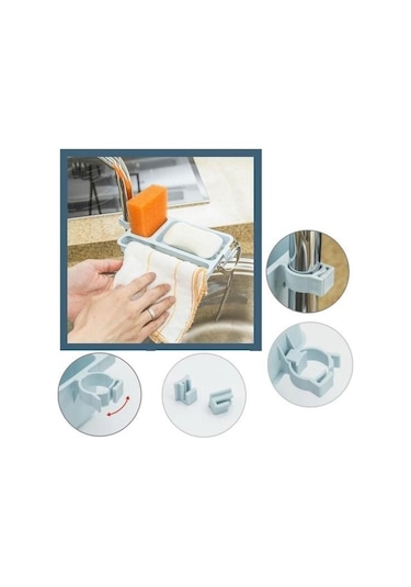 Buffer Musluğa Takılan Sünger Havlu Askılı Sabun Hazneli Mutfak Banyo Lavabo Düzenleyici Organizer Çok Renkli