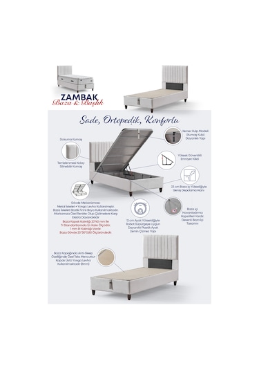 Zambak Tek Kişilik Sandıklı Baza Başlık 100 x 200