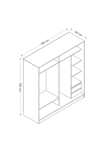 Minarmobilya Minar Kale 2 Kapaklı Sürgülü Dolap 180 Cm - Beyaz