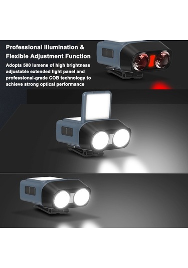 Vkemall Kulaküstü Cob Led Feneri, 5 Işık Modu Ve Sürekli Dimmleme, 1500mah Pil, Ipx4 Su Geçirmez, Entegre Kask Klembi Ve Baş Taşıyıcı