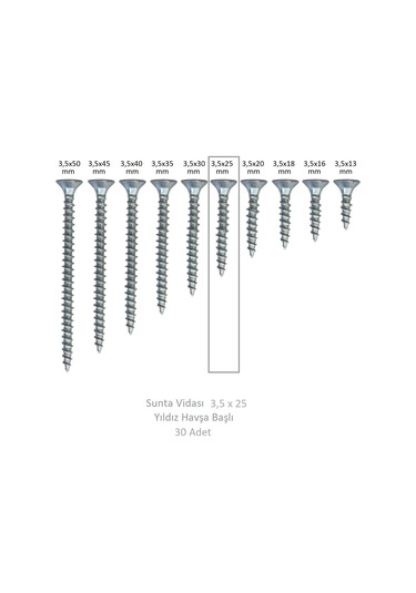 Adilon Sunta Vidası, 3,5 X 25 Mm, 30 Adet, Yhb Vida 3,5 x 25