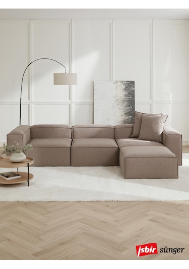 Mode Soft Köşe Koltuk Takımı 4 Modül 11 Kahverengi Keten Kumaş