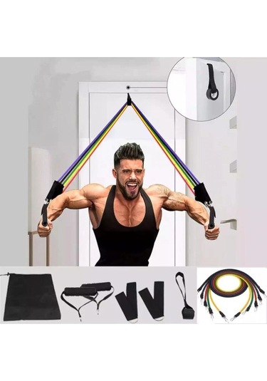 Ckspor 11 Parça Latex Direnç Bandı Seti Kapı Arkası Egzersiz & Fitness Lastiği Seti Cks-124