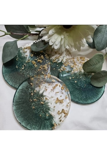 4 Lü Epoksi Bardak Altlığı - 98 Yeşil