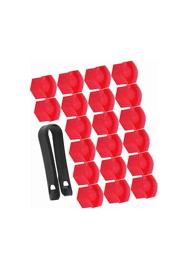 Yaleker Araba Tekerlek Somunu Korumalı Kapakları 17mm - Abs Malzeme İle Dekoratif Ve Korumalı 20 Adet + 1 Siyah Kelepçe Kırmızı