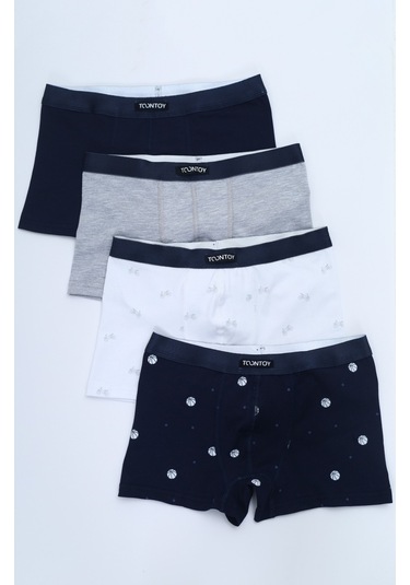 Toontoy Erkek Çocuk Baskılı Düz Desenli 4lü Paket Boxer Çok Renkli