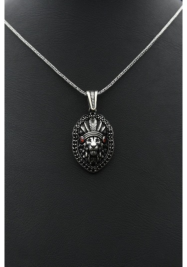 Kızılderili Aslan Figürlü 925 Ayar Erkek Gümüş Kolye Zincir 901306 Gümüş