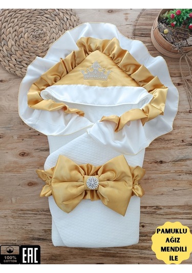 S.kahve Kız Erkek Bebek Battaniyesi Kundağı %100 Pamuklu Doğal Organik Uyku Hastane Çıkısı Yenidoğan Sarı