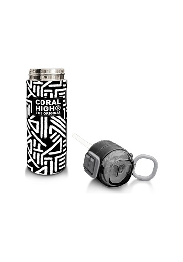 Coral High Kids Siyah Beyaz Geometrik Desenli Pipetli Ve Direkt İçim Çelik Termos 500 Ml 31882 Beyaz - Gri