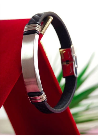 Çelik Derili Bileklik Kişiye Özel İsimli Paslanmaz Derili Çelik İsimli Bileklik 316 L Çelik Altın