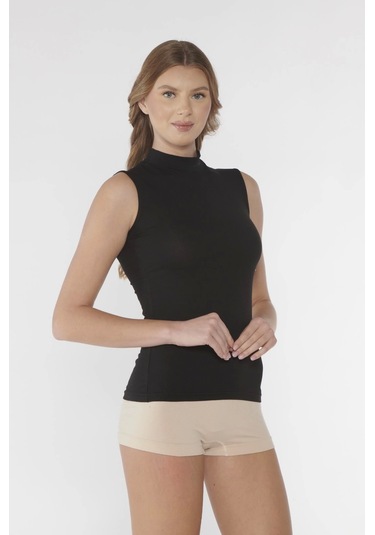 Kolcu Balıkçı Yaka Sıfır Kol Siyah Atlet - 2614 Siyah