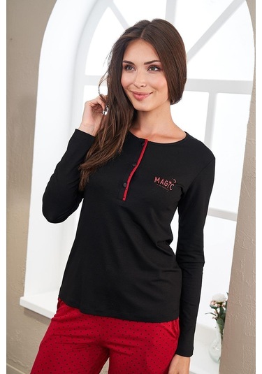 Pjs 23521 Kadın Patlı Puanlı Pijama Takım bordo