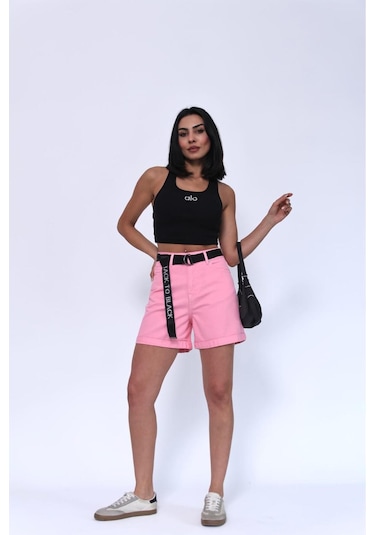Duble Paça Pembe Kemerli Şort Pembe