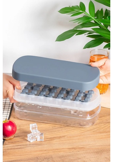 32'li Buzluk Buz Saklama Kabı - Bas Çıkar Buz Küpü Hazneli Buz Kalıbı-antrasit Royaleks-mp-7075 Asorti