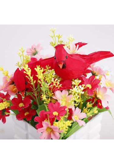 Monyee 14cm Köpük Ve Tüy Simülasyon Kuşu, Ev Bahçe Dekorasyonu, Fotoğraf Props, 12 Adet Paket Kırmızı