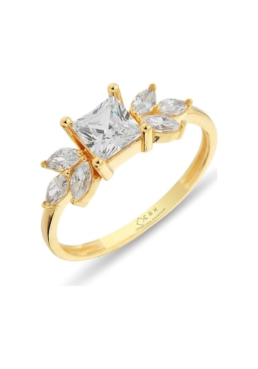 Çgk Çiğdem Gürel Kuyumculuk 8 Ayar Damla Taşlı Tektaş Altın Yüzük Gold