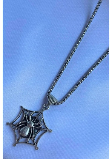 Örümcek El İşçiliği Paslanmaz Çelik Zincir Erkek Kolye Gümüş