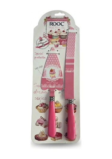 Rooc Cupcake Ve Kalp Desenli Pembe 2 Parça Pasta Servis Seti Renkli