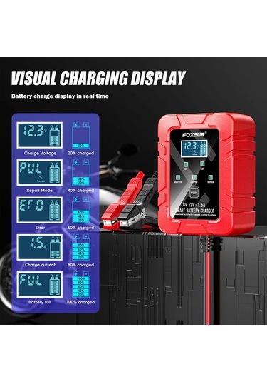 Motion003 Foxstar 6v 12v 1.5a Lityum Demir Prensil Şarj Cihazı Siyah Motosiklet Damlama Şarj
