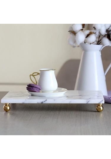 Akayev Mermer Leylak 30x20 Cm Altın Boncuk Ayak Sunum Tabağı