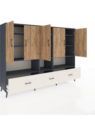 Hyperion Dolap 12 Raflı 3 Çekmeceli 5 Kapaklı 220x44x163 Antrasit Antrasit-çam/aytaşı