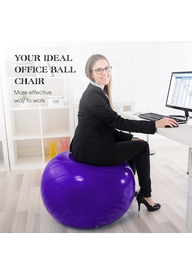 Yaozixa 330lb Yük Taşıma Kabiliyetli 2mm Kalınlaşmış Pvc Anti-patla Yoga Topu, Ev/gimnastik İçin, Hava Pompası İle, Mavi, 55cm