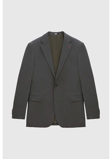 D's Damat Slim Fit Gri Düz Likralı Esnek Mono Yaka Çift Yırtmaçlı Astarlı Takim Elbise Gri