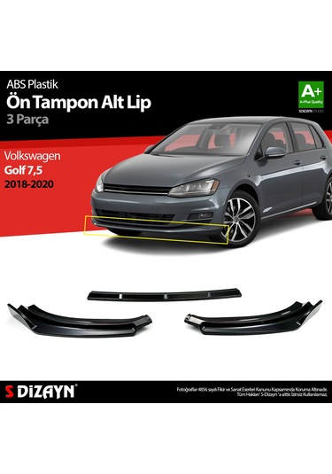 S-Dizayn VW Golf 7.5 ABS Plastik Ön Tampon Alt Lip 3 Prç. 2018-2020