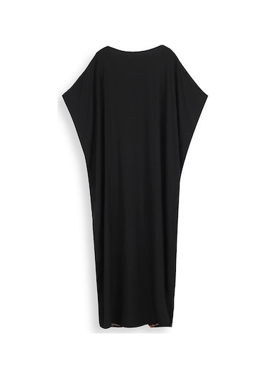 Edolynsa Siyah Vintage İşlemeli Uzun Kaftan Siyah