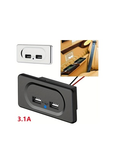 Xuweiwei Krom Çift Usb Portlu Hızlı Şarj 12v Priz Motor Araç Karavan İçin