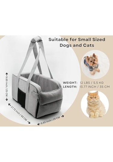 Tuomeng Köpek Araba Koltuğu Yıkanabilir Pet Araba Koltuğu Alt Plaka Üç Velcro Sabit Açık Gri