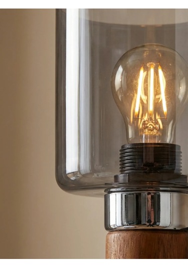 Elyra Modern Dekoratif Duvar Aplik Ahşap Detaylı Camlı Aydınlatma Füme