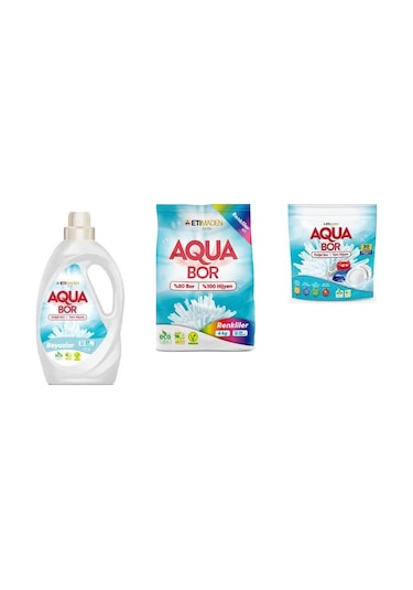 Aquabor Doğal Mineralli Sıvı Beyaz + 4 Kg Renkliler + Tablet 3 Lü Set