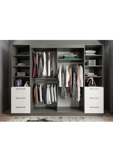 Bella Sürgü Kapaklı Dolap Gardırop Füme Beyaz 270cm- Montaj Dahil