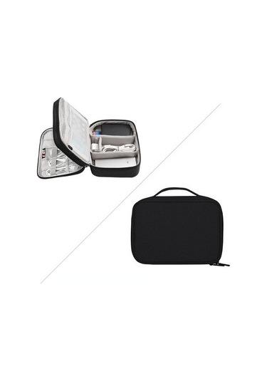 Dofolink Bubm Çift Katlı Dijital Aksesuar Çantası - Power Bank, Kablolar Ve Adaptörler İçin Büyük Kapasiteli Siyah Saklama Çantası Orta Boy Diğer