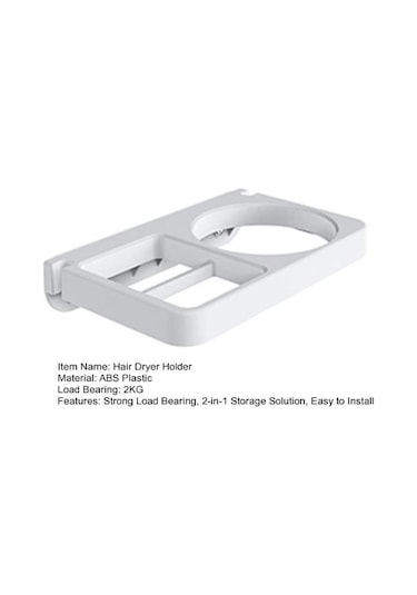 Beyaz 2 In 1 Duvara Monte Saç Kurutma Makinesi Tutucu Kolay Kurulum Güçlü Yük Kapasitesi Saç Kurutma Makinesi Rafı Banyo Malzemeleri Beyaz