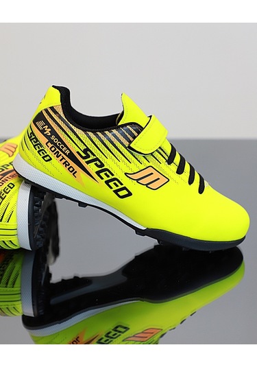 1753-1368 Bantlı Çocuk Halı Saha Futbol Ayakkabısı Sarı Çok Renkli