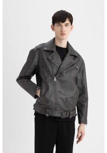 Defacto Slim Fit Polo Yaka Suni Deri Ceket Mont C5748AX24AUBN338 Kahverengi