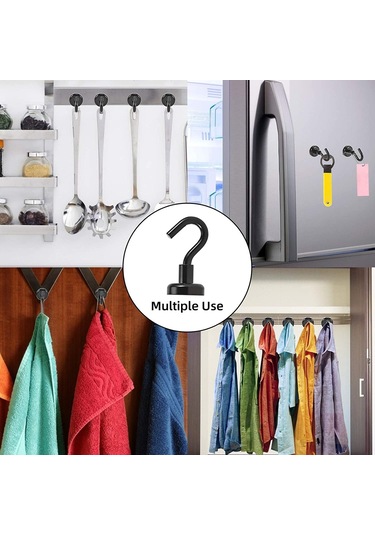 Manyetik Kancalar, 10 Adet Neodimyum Mıknatıs Kancası, 16 Mm Güçlü Manyetik Kanca, Kancalı Süper Güçlü Mıknatıslar Siyah