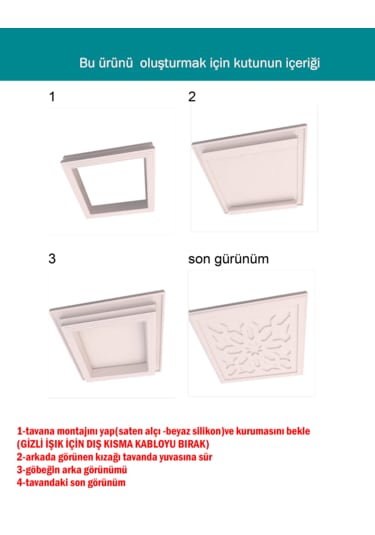 Motifpiyer Gizli İşıklı Led Tavan Göbeği 41-60cm Kare Beyaz