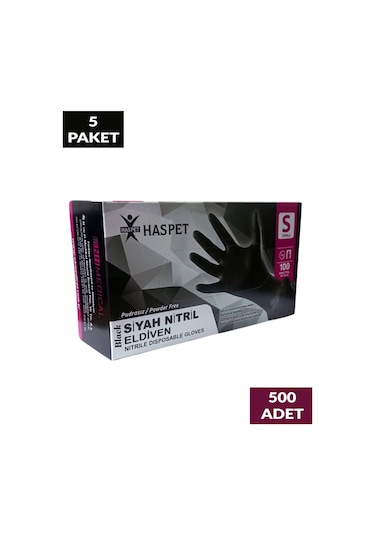 Siyah Nitril Pudrasız Eldiven S Beden Beşli Paket 500 Adet