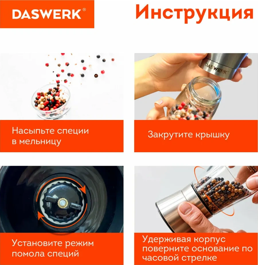 Daswerk Baharat Ve Tuz Değirmeni, Elle Kullanıma Uygun, Öğütücülü, 2'li Set 304989025 Gri