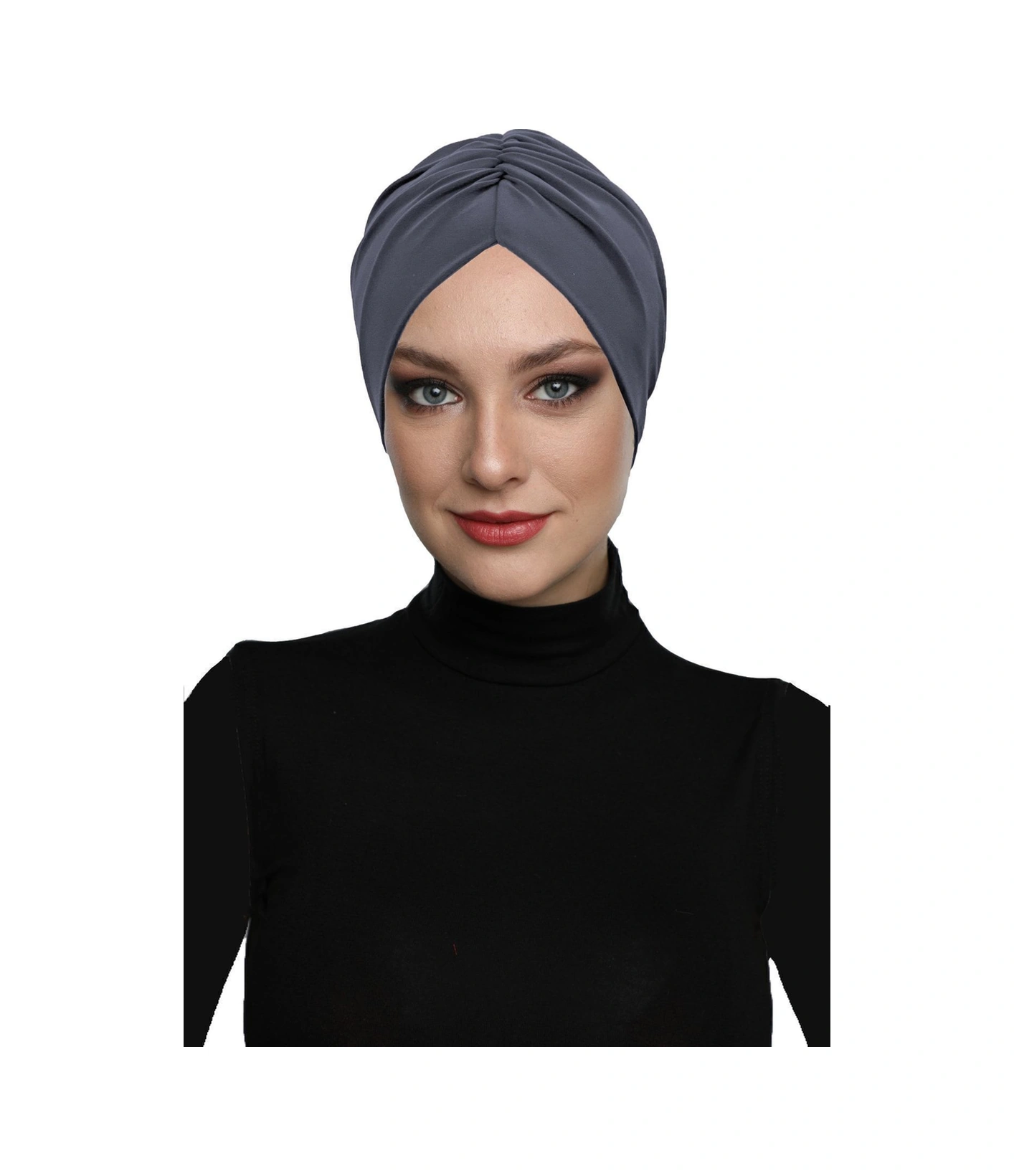 Büzme Çift Taraflı Koyu Gri Hazır Türban Tesettür Havuz Bonesi Koyu Gri
