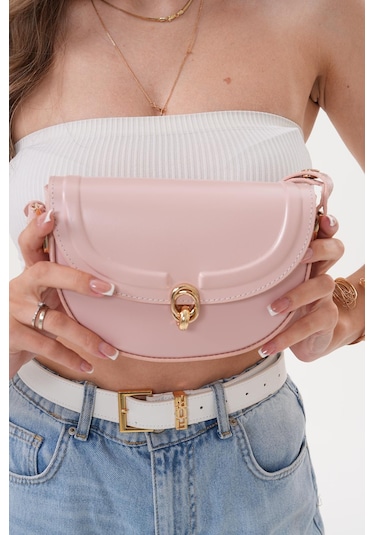 Acı Kahverengi Suni Deri Ayarlanabilir Askılı El ,kol Ve Omuz Çantası Açık Pembe