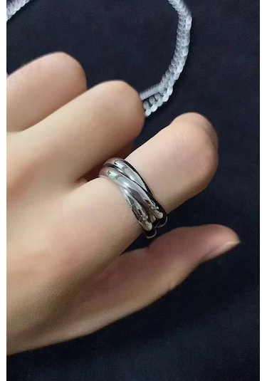 Trinity 3lü Birbirine Geçmeli Sarmal Çelik Stres Yüzük Cl44 Beyaz