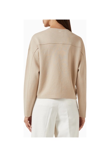 Marella Crewneck Wool Knit Kazak, Yumuşak Saf Yünlü Klasik Basic Tasarım Bej