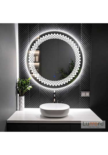 Elyssara Beyaz Led'li Lazer Kumlamalı Lavabo & Banyo Aynası Dokunmatik Sensörlü