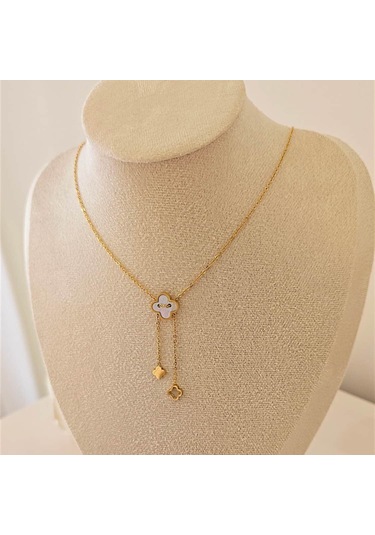 Yonca Figürlü Ayarlanabilir Çelik Kolye Altın