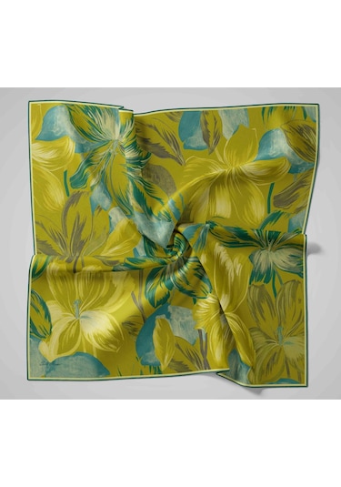 Silk Home Twill İpek Eşarp 11480-80 Yağ Yeşili, Asit, Butter Yellow, Petrol Yeşili
