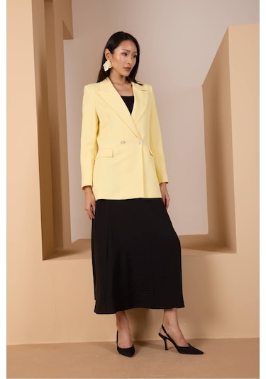 Sarı Oversize Dokuma Blazer Ceket Sarı